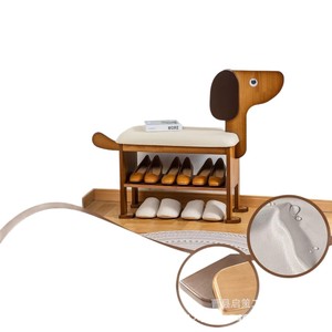 Creative Solid Wood Puppy Shaped Shoe <b>Stool</b> Double Layer <b>Storage</b> Home Use Sofa Bench - Product Image 5