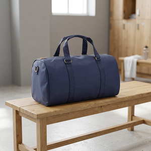 <b>Navy</b> Blue Nylon Duffle <b>Bag</b> Oval Shape Double Handle Zipper Closure Water Resistant Unisex Workout Travel <b>Bag</b> - Product Image 3