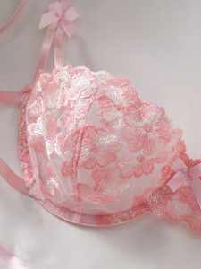 Floral Embroidery Womens Intimates Lingerie <b>Set</b> <b>Sexy</b> Sheer Mesh Underwire <b>Bra</b> and Tie Side Thong <b>Set</b> Bow Lace Underwear <b>Set</b> - Product Image 5