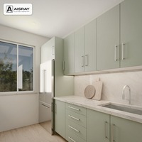 Meuble de cuisine moderne en PVC thermoformé avec portes à battants, aménagement en U, boîtes de rangement en MDF, unités modulaires et tiroirs à fermeture amortie