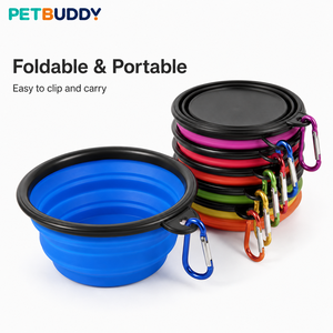 Tazón Plegable de Silicona para Mascotas PETBUDDY, Plato de Alimentación Portátil para Perros y Gatos con Mosquetón para Uso en Exteriores - Product Image 1