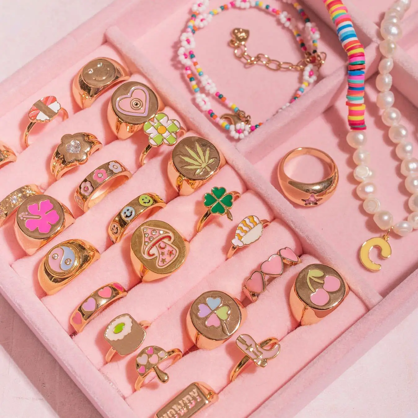 2022 Summer Love Heart Butterfly Flower Y2k Enamel Ring Women Girls Colorful Cute Chunky Metal Stack Finger Rings Beach Jewelry