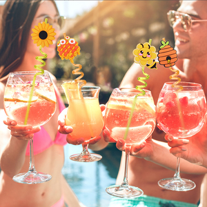 Pailles de fête réutilisables en plastique de qualité alimentaire, motif de dessin animé à la mode, motif en spirale de miel d'abeille, impression numérique - Product Image 6