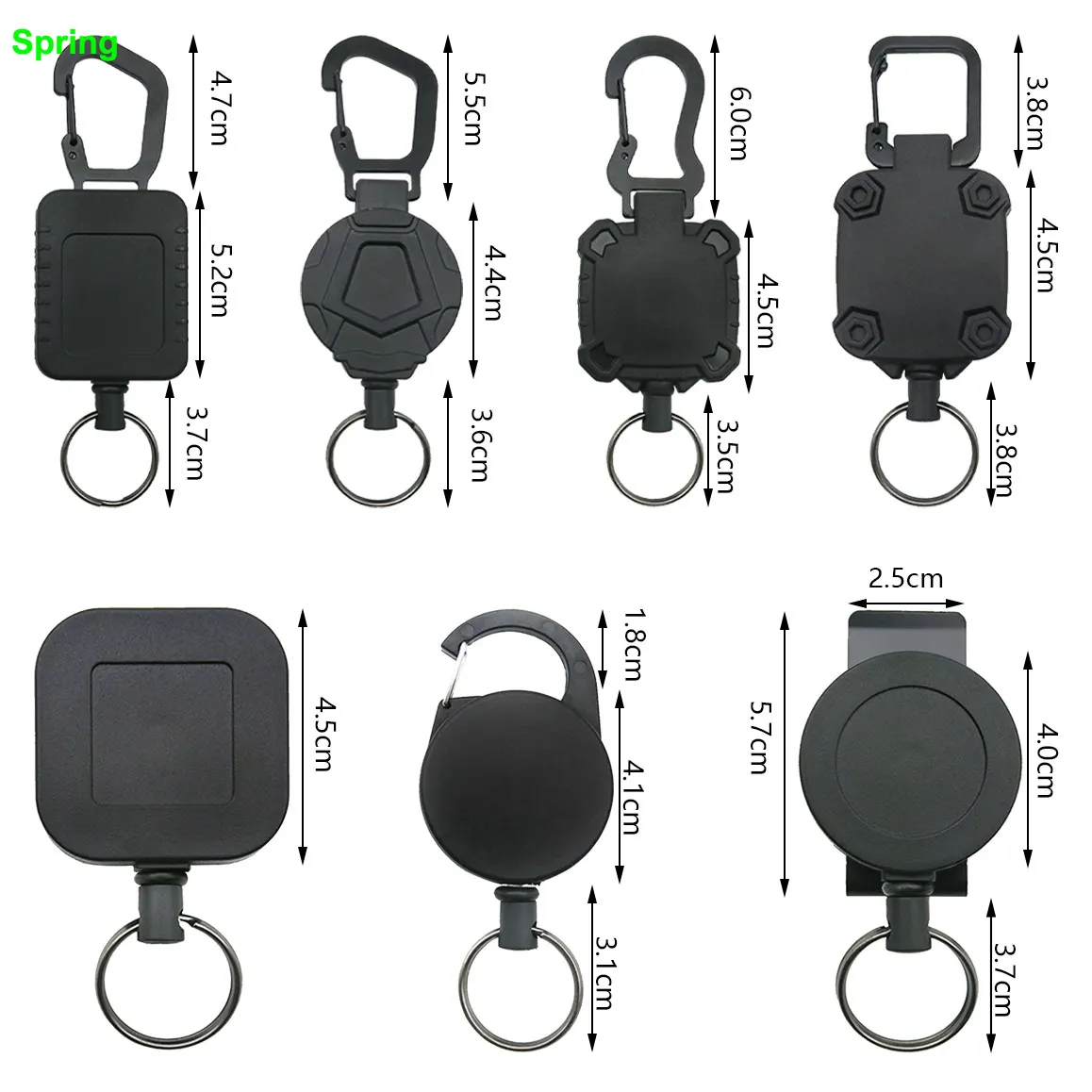 Chaveiro retrátil, mosquetão resistente, suporte de emblema, carretel de identificação tática de pesca com carretel retrátil de aço de 26 polegadas