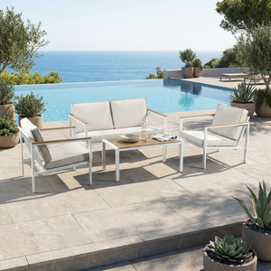 Set Sofa Luar Ruangan Rangka Baja Modern 4 Buah Set Furnitur Teras dengan 2 Kursi Loveseat dan Meja untuk Taman Dek. - Product Image 2