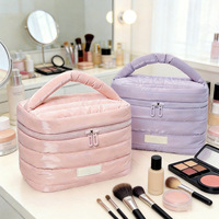 Nouvelle Trousse de Maquillage Grande Capacité en Tissu Polyester avec Fermeture Éclair, Portable pour Voyage et Essentiels de Sac