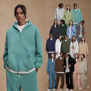 Sweat à capuche zippé pour homme surdimensionné en coton épais 100% teint uni délavé avec logo personnalisé streetwear - Product Image 4