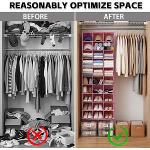 Organisateur de chaussures suspendu, 30 sections, type crochet rectangulaire, étagères de rangement, organisateur de placard pour gagner de la place - Product Image 6