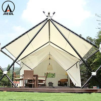 Tente de glamping en toile de luxe de 45 m² imperméable avec design safari africain en bois pour hôtels, centres de villégiature ou camping