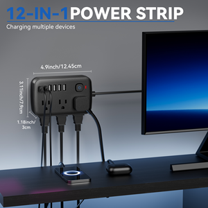 12-in-1 USミニ電源タップ、6個口コンセント、6個USBポート、サージ・過負荷保護、カスタマイズ可能なコンパクトマルチプラグエクステンダー - Product Image 3