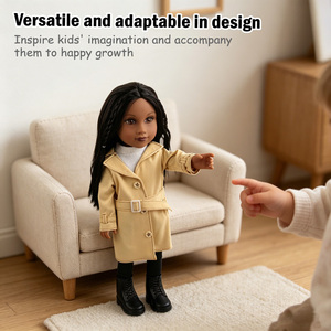 Poupées africaines en vinyle de qualité supérieure pour filles, 18 pouces, en silicone <span class=keywords><strong>noir</strong></span>, avec manteau <span class=keywords><strong>trench</strong></span> tendance, poupée réaliste pour enfant, cadeau d'anniversaire - Product Image 2