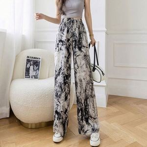 Pantalon décontracté d'été pour femme d'Asie du Sud-Est, taille haute, imprimé, ample, jambe large, 100 % polyester, séchage rapide, avec cordon de serrage - Product Image 2