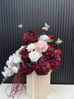 Rangkaian Bunga Pernikahan Musim Gugur Terlaris, Mawar Burgundy Buatan, Hydrangea Anggur, Bunga untuk Dekorasi Pesta
