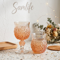 Samlife-23141 Vente en gros de sets de verres à vin vintage personnalisés en verre gaufré, ensemble de verres à vin de luxe colorés