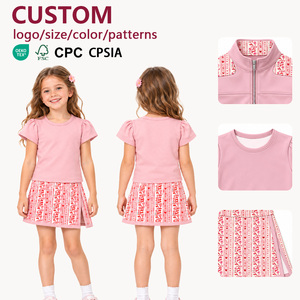 Conjunto de Yoga para Niñas de Tres Piezas: Chaqueta Corta con Cierre de 1/4, Camiseta de Manga Corta y Falda Plisada para el Uso Diario de las Niñas - Product Image 1