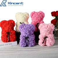 Vente en Gros de Petites Fleurs Ours Artificielles de 25cm, Ours Rose PE, Cadeaux de Saint Valentin, Anniversaire et Noël avec Boîte Cadeau
