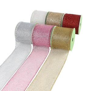 Midi nuovi arrivi 5 yarde Per rotolo 63mm tinta unita poliestere Organza Glitter <span class=keywords><strong>Mesh</strong></span> nastro cablato da 2.5 pollici - Product Image 4