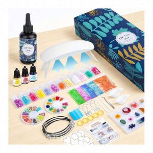 TOYSRUNNER Play DIY Keychain Kit Jewelry UV Resin Hard Crystal Clear LED Lamp <b>Silicone</b> Molds Glitter Foil Flowers Pendants - Product Image 1