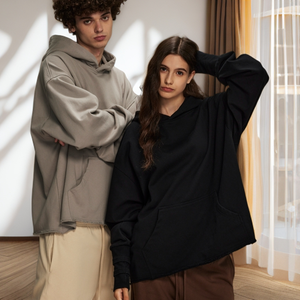 Automne hiver marque à la mode éponge en détresse ourlet roulé à capuche XL hommes <span class=keywords><strong>sweat</strong></span> Ins Style avec <span class=keywords><strong>gant</strong></span> manches côtelées - Product Image 2