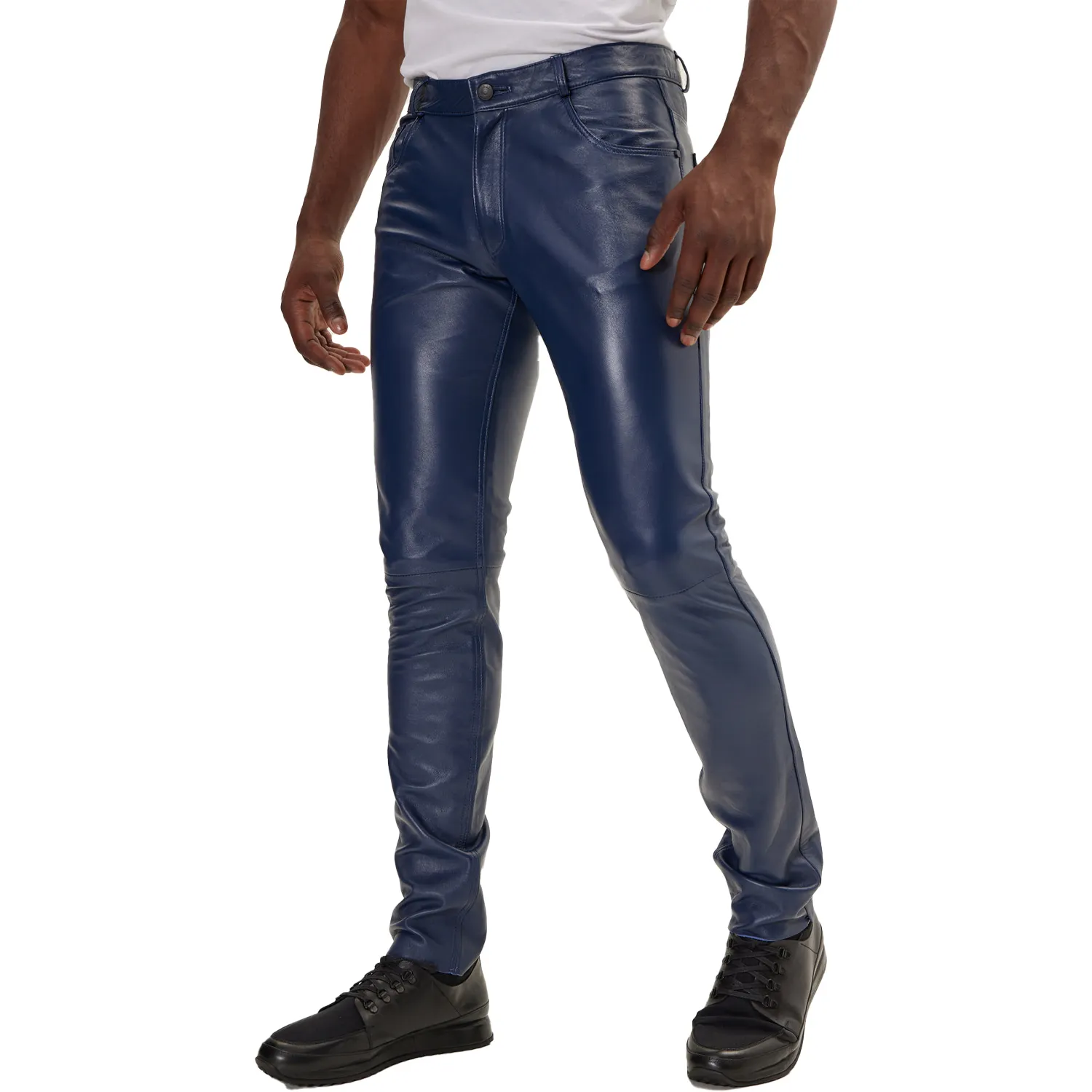 Gingtto di qualità superiore estensibile moda classica pantaloni in pelle Slim Fit uomo