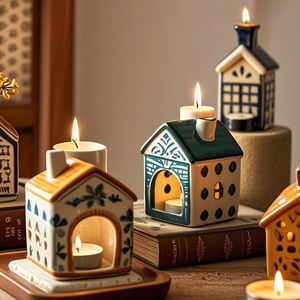 Support de bougie en céramique OEM, bougeoir en grès, petit pot à bougie décoratif de Noël, conteneur pour cadeau promotionnel, fabricant - Product Image 5