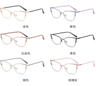 Gafas de Metal Retro Personalizadas, Diseño de Ojo de Gato Dorado, Lentes de Resina Anti-Luz Azul, Tono Neutro Transparente, para Lectura y Uso Diario