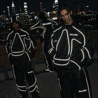Ensemble de survêtement personnalisé pour homme avec fermeture éclair réfléchissante 3M, veste et pantalon, passepoil ondulé, en nylon, style Techwear Streetwear, marque privée, faible MOQ, usine OEM ODM