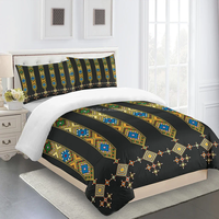 Parure de lit complète Saba Telet de style éthiopien et érythréen, housse de couette pour lit simple ou double et 2 taies d'oreiller