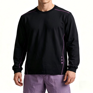 Camiseta de Manga Corta de Algodón Sólido con Estampado Personalizado, Diseño de Costuras en Contraste de Color, Secado Rápido, Informal, Deportiva, para Exteriores - Product Image 3