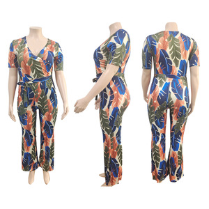 Abbigliamento donna taglie forti estivo maniche corte con <span class=keywords><strong>motivi</strong></span> floreali tute di un pezzo - Product Image 2