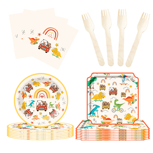 DAMAI - Platos, Vasos y Servilletas Desechables de Papel con Dibujos Animados de Capibara y Dinosaurio, Redondos, para Fiestas - Product Image 3