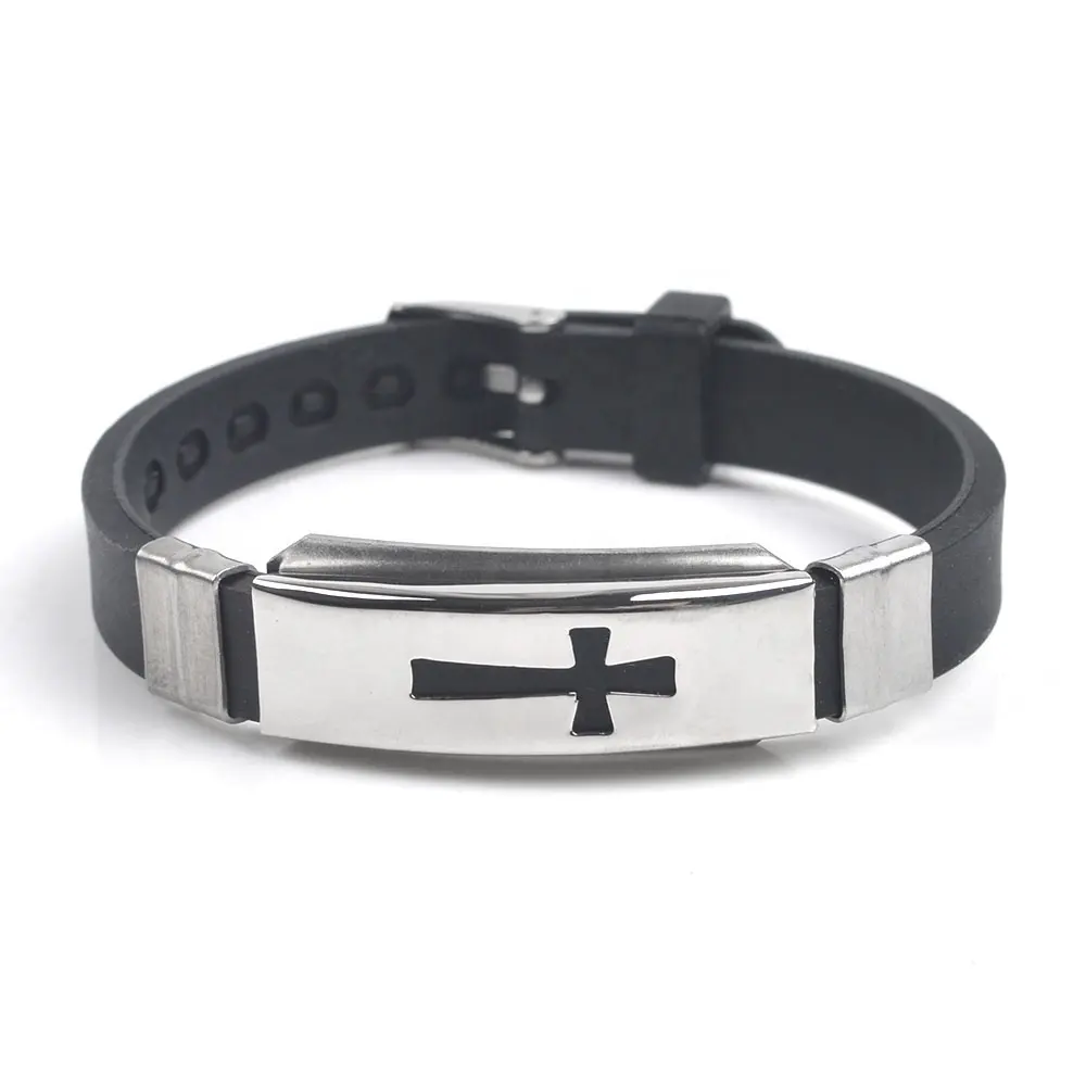 Bracelet avec croix en Silicone pour homme et femme, montre-Bracelet catholique, en acier inoxydable, tendance, cadeaux religieux