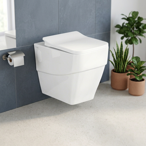 WC suspendu en céramique carré monobloc Scala Modern avec siphon de chasse d'eau - Product Image 2