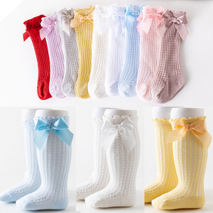 Chaussettes d'été fines et respirantes pour bébé, avec grand nœud en maille, mi-mollet, rouges, pour bébé d'un an - Product Image 3