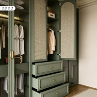 Armoire en bois massif Matcha Green, placard de chambre en aggloméré, 3 tiroirs, écologique, grande capacité, sur mesure pour la maison
