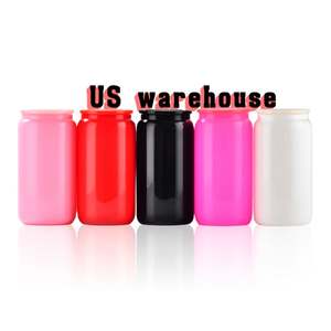 Taza de vidrio transparente para sublimación de 16 oz, estilo lata de cerveza colorida, con tapa de bambú y pajitas, desde almacén de EE. UU. - Product Image 2