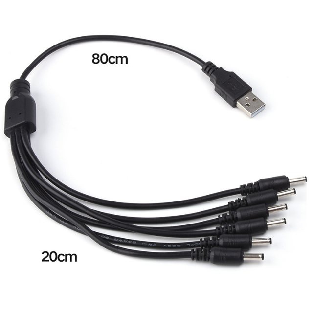 Dc Charging Cable 2A 1M Usb 2.0 a Male to Six 3.5*1.35mm DC Plug Charger 24AWG DC Y Splitter Power Cable