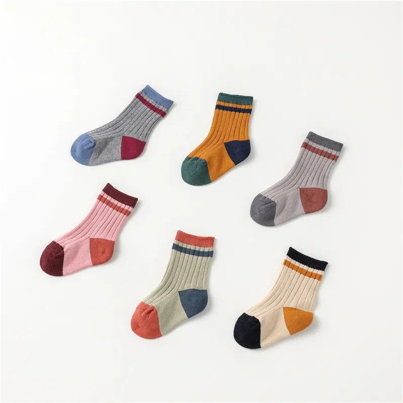 Bonypony 0-3Y Baby Comfort Autumn New Wholesale Patchwork Ribbed Combed Cotton Colorful Stripe Short Socks