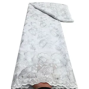 NI.AI 2024 новая кружевная африканская швейцарская вуаль шелковистая Корейская хлопчатобумажная кружевная ткань хорошего качества вышитое кружево для свадебного платья