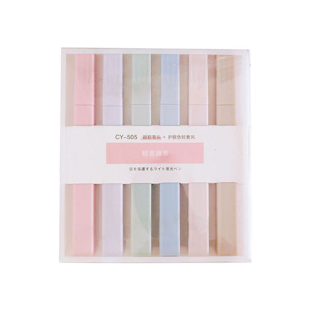Wholesale 6pcs/set Light Color and Eye protection Highlighter Marker Pen with Soft Head for DIY