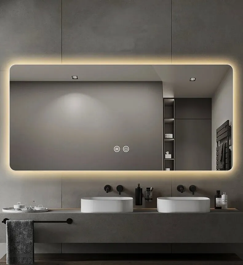 Espejo de baño con LED personalizado, retroiluminación inteligente, desempañador de dormitorio de hotel, espejo decorativo grande