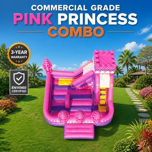 Château gonflable interactif Princesse Rose avec toboggan, en PVC 0,55 mm, capacité supérieure à 500 kg, garantie <span class=keywords><strong>3</strong></span> ans, dimensions 18x16,4x11,5 pieds - Product Image 2