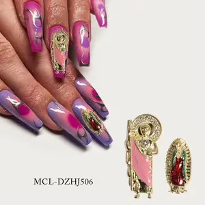 Luxury Virgin Jesus Mary Nail Charms Diamond San Judas Metal Nails Art Alloy Jewelry Accessories Salon