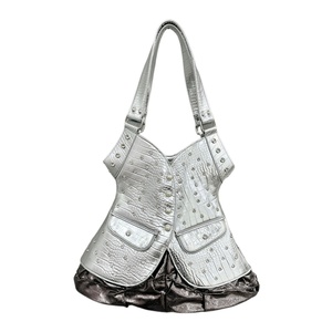 Bolso de Hombro Tipo Hobo de PU con Estampado de Leopardo para Mujer, con Decoración de Diamantes de Imitación, Bolso de Mano de Moda, Diseño Vintage con Tachuelas, Estilo Motociclista - Product Image 2