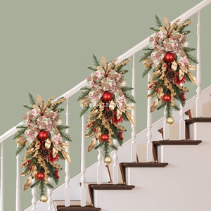 Southpeak Gold Red Christmas Wreath with <b>Lights</b> Battery-Operated Artificial Garland for Staircase Front <b>Door</b> Wall Hanging - Product Image 2