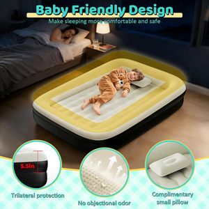 Black and White Kids <b>Inflatable</b> Travel Bed with Safety Rails for Toddlers Camping Home - Product Image 4