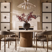 Meubles de restaurant de luxe modernes, table ronde en bois avec base en piédestal