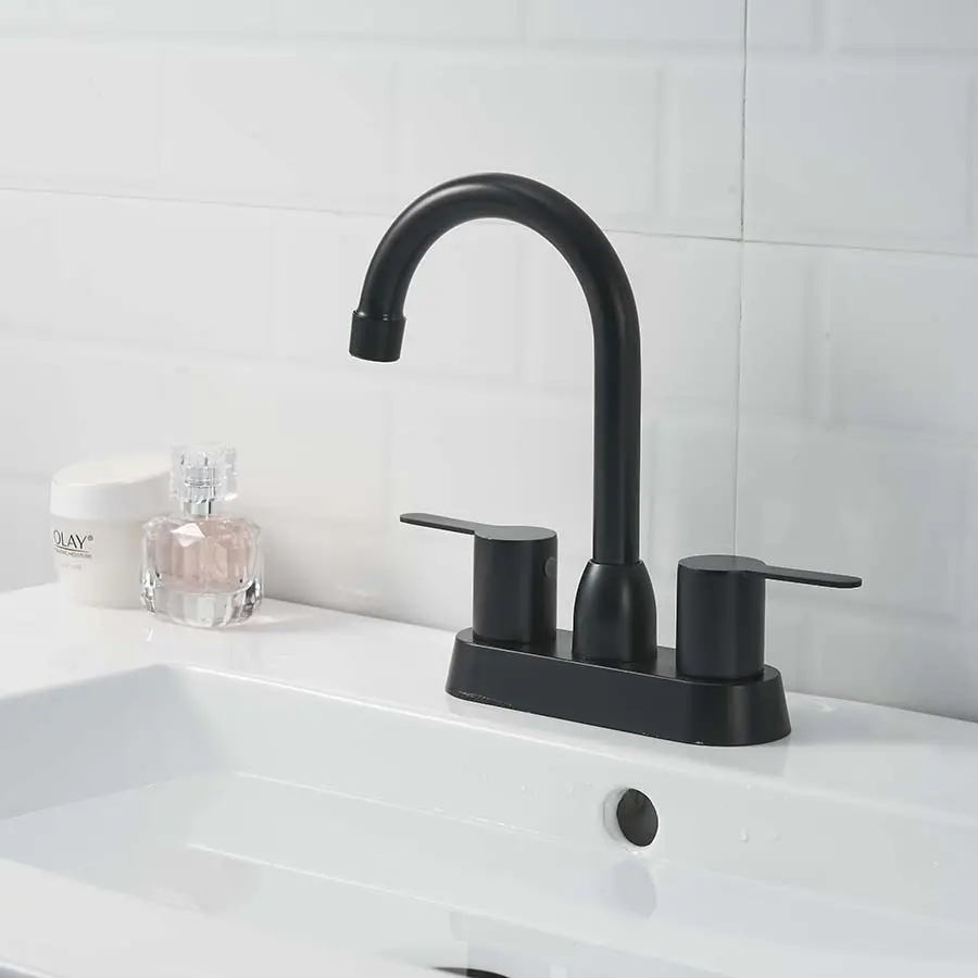 Three holes black spray painting waterfall bathroom faucet dual handle sink basin lavatory vanity mixer tap