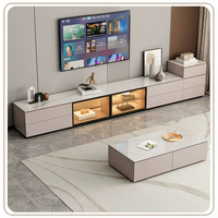 Meuble TV avec portes en verre cannelé et éclairage LED intégré, console multimédia à quatre tiroirs, meuble TV bas et long