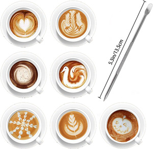 Ensemble de pochoirs créatifs pour la décoration du café, en acier inoxydable, stylo pour l'art du latte, mousseur <span class=keywords><strong>à</strong></span> <span class=keywords><strong>lait</strong></span>, <span class=keywords><strong>petit</strong></span> pichet <span class=keywords><strong>à</strong></span> <span class=keywords><strong>lait</strong></span> - Product Image 3